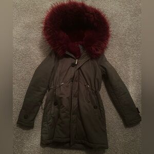 Womens Boohoo Red/Green Fur Coat